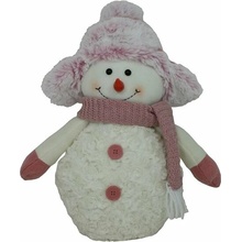 GOBA Vianočná dekorácia – snehuliak s ružovou ušiankou