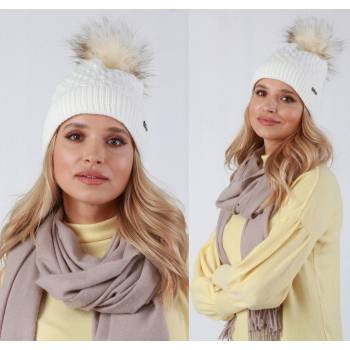 Fashionweek dámská zimní čepice s bambulí Jenot ZIZI-P15 smetanový