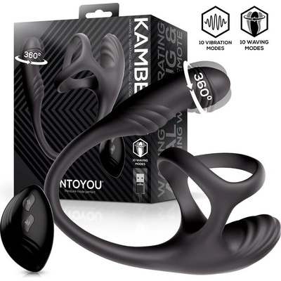 InToYou Kamber Waving & Vibrating Anal Plug & Cockring 3 Motors with Remote Black