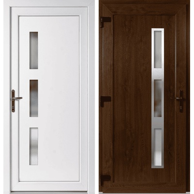 OknaDvereNaMiru.cz Vchodové dveře Venus + INOX orámování zlatý dub / bílá levé otevírání ven 105 x 205 cm
