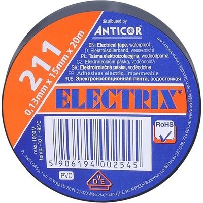 Solight izolačná elektro páska 15 mm x 0,13 mm x 20 m čierna