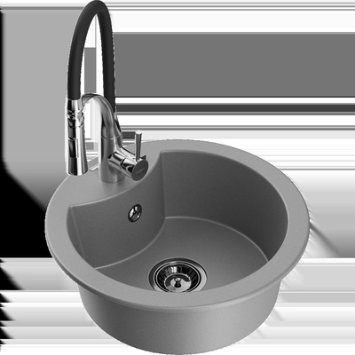 Diego еднокоморна гранитна мивка с кухненски смесител Aster, сива - 6512-71-73450-07-B (6512-71-73450-07-B)