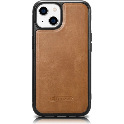 ICARER Кейс от естествена кожа iCarer Oil Wax за iPhone 14 (съвместим с MagSafe), Кафяв (WMI14220717-TN) (WMI14220717-TN)