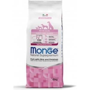 Monge Natural Superpremium All breeds Puppy and Junior Monoprotein Pork with Rice and Potatoes - пълноценна суха храна за подрастващи кученца от всички породи със свинско, ориз и картофи - 12 кг, Италия - 1