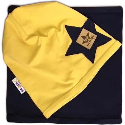 Baby Nellys bavlněná čepice a nákrčník Nelly Star žlutá tm.modrá