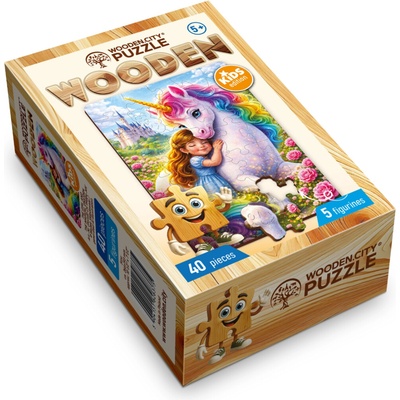 WOODEN CITY Drevené Dievča s magickým jednorožcom 40 dielov