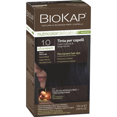 BioKap Nutricolor Delicato Rapid Permanent Hair Color barva bez amoniaku 1.0 Natural Black 135 ml