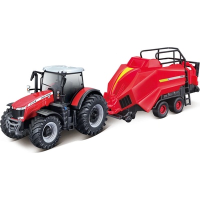Bburago 10 cm Massey Ferguson 8740S + Baler Lifter Rood