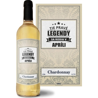 Sablio Tie pravé legendy sa rodia v apríli Chardonnay biele suché víno 12 % 0,75 l (čistá fľaša)