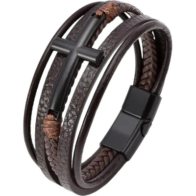 Amparo Miranda Kožený náramek Black Cross S150 hnědý