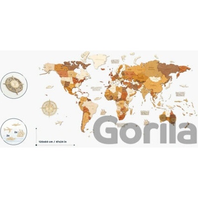 Nástenná drevená mapa sveta MEGA - Traveler - 300 x 150 cm