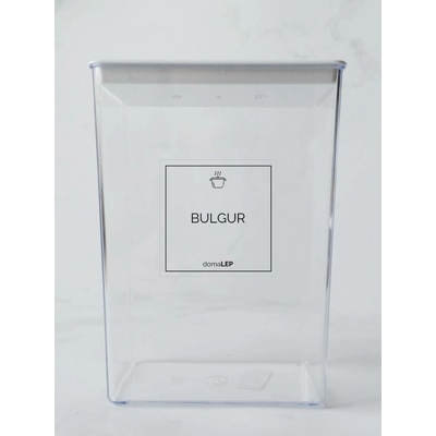 DomaLEP BULGUR průhledná samolepka na dózu základní písmo 5 x 5 cm