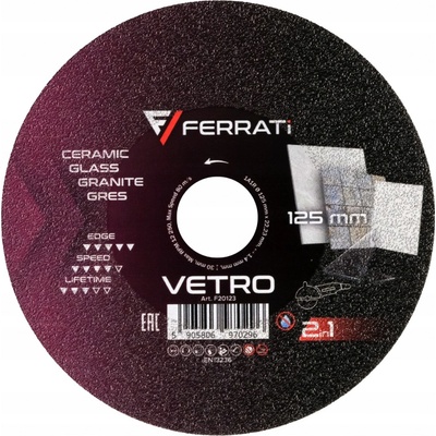 Diamantový kotouč Ferrati VETRO 125 mm 22,23 mm pro řezání a broušení