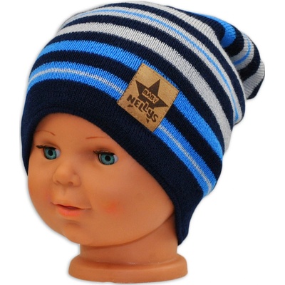 BABY NELLYS prúžkovaná čiapka granát/sv. modrá/sv. sivá