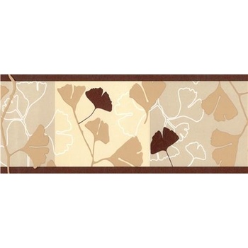 IMPOL TRADE 569052 Samolepiace bordúry ginkgo listy hnedo-béžové, rozmer 5 m x 6,9 cm
