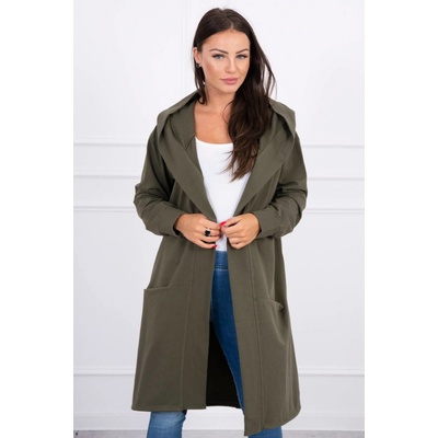 Fashion week Luxusní maxi blezer sportovni mikina s kapuci K0044 Khaki