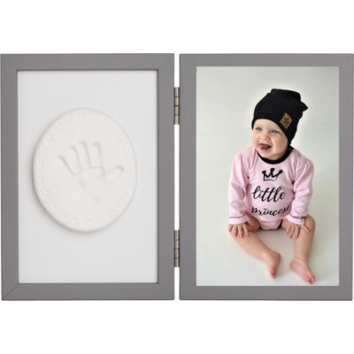 Tiny Memories Sada na otisk miminka -dvojitý rámeček s modelínou pro otisk ručičky nebo nožičky, šedý – Zboží Dáma