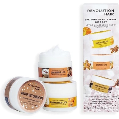 Revolution Haircare London Winter Hair Mask Gift Set darčekový set maska na vlasy Pumpkin Spiced Latte Conditioning Hair Mask 50 ml+ maska na vlasy Gingerbead Latte Moisturising Hair Mask 50 ml+ maska