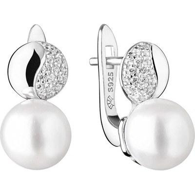 Gaura Pearls stříbrné náušnice s řiční perlou a zirkony Becky SK19484EL bílá