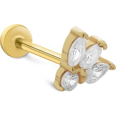 Lillian Vassago Zlatý piercing labreta se zirkony s motivem lístečků LLV92-GPI081LB