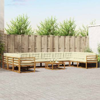 vidaXL Комплект дивани за открито 11 pcs Натурален и Крема (3368258)