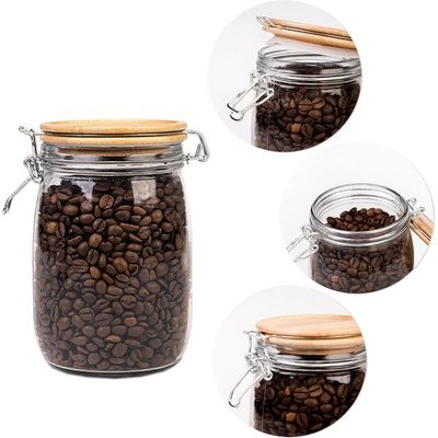 Skleněná nádoba dóza 1000ml 16cm s dřevěným těsnícím víčkem