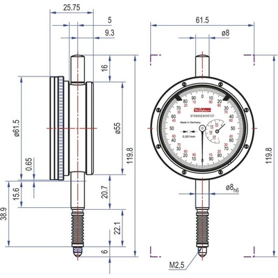 KÄFER Přesný úchylkoměr FM1000SW D61,5mm
