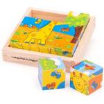 Bigjigs Toys - Пъзел с дървени кубчета - Сафари (BJ512)