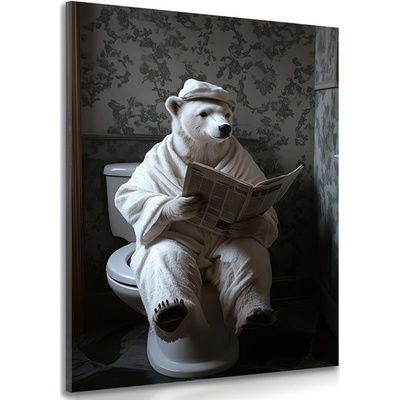 Obraz lední medvěd s novinami na záchodě - 40x60