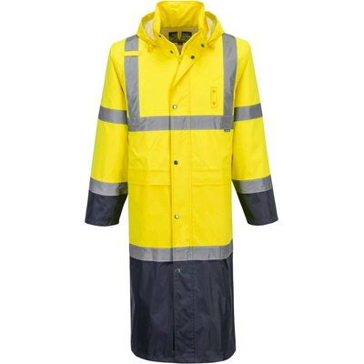 Portwest hi-vis contrast h446 / Светлоотразителен дъждобран, дължина 122 см - hv жълто/тъмносиньо 4xl (h446ynr4xl)