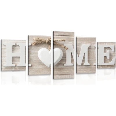 5-dílný obraz s nápisem Home ve vintage provedení - 100x50