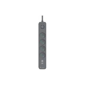 Tracer Power Line+ mobile ready power strip 1.5 m (4 sockets + 3x USB A, 5V 2.4A)