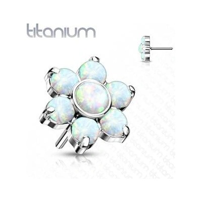 Šperky4U kytička k Push In piercing do nosu titan bílý opál TIT1212-OP17