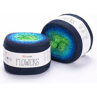 Yarn Art příze Flowers 300 jasná zelená, tyrkys, modrá, temně modrá