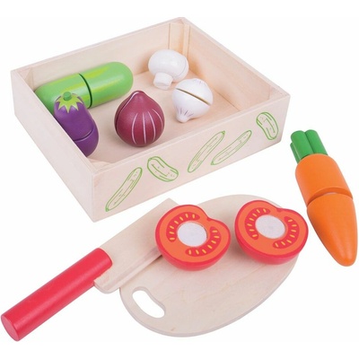 Bigjigs Toys drevená zelenina na krájanie s nožom