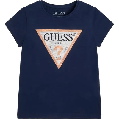 GUESS Тъмно синя блуза с къс ръкав за момиче с триъгълно лого Guess