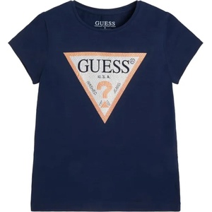 GUESS Тъмно синя блуза с къс ръкав за момиче с триъгълно лого Guess