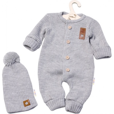 Baby Nellys 2-dielna sada Pletený overálek STAR čiapky Hand Made, bežový
