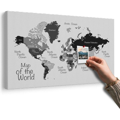 Obraz na korku stylová černobílá mapa - 90x60 place
