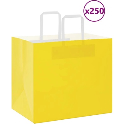 vidaXL Papírové sáčky 250 ks s uchy žluté 32x22x28 cm