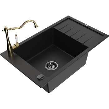 Mexen Elias гранитна кухненска мивка с 1 камера с дренаж и кухненски кран Carla, черен - 6511-77-670700-50-B (6511-77-670700-50-B)