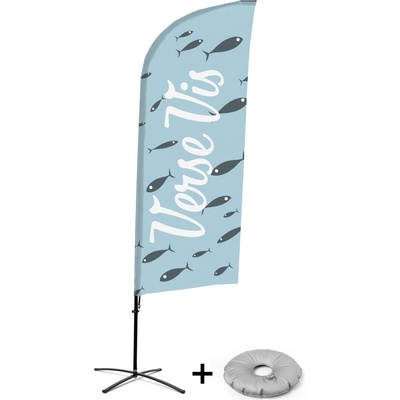 Jansen Display Kompletní sada reklamní vlajky ve tvaru křídla, Čerstvá ryba, holandsky Křížová Základna, 1273 x 3030 mm