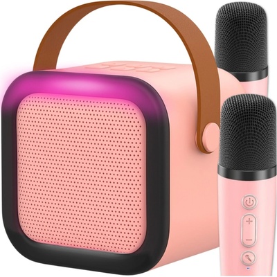 Karaoke set pro děti bezdrátový reproduktor + 2x mikrofon růžový