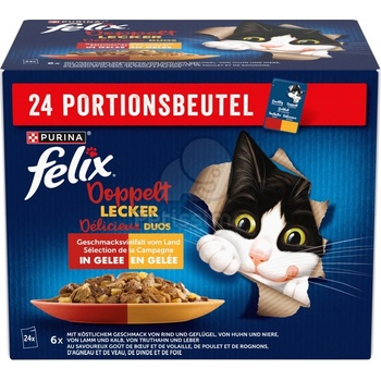 FELIX Felix Fantastic Duo мокра храна селекция за кокти в аспик - говеждо, пилешко, агнешко, пуешко 4 x