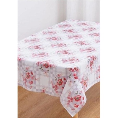 Obrus PVC 3581378, metráž, 20 m x 140 cm, fialové štvorce s červenými kvetmi, IMPOL TRADE