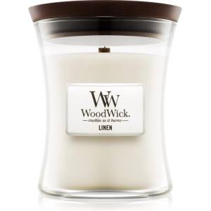 WoodWick Linen ароматна свещ с дървен фитил 275 гр