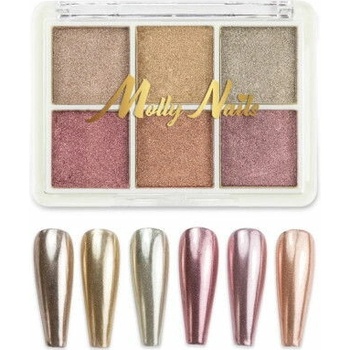 Molly Nails Zrkadlový efekt prášok na nechty kazeta 6 farieb č. 3