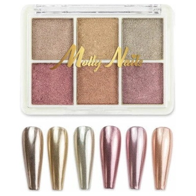 Molly Nails Zrkadlový efekt prášok na nechty kazeta 6 farieb č. 3