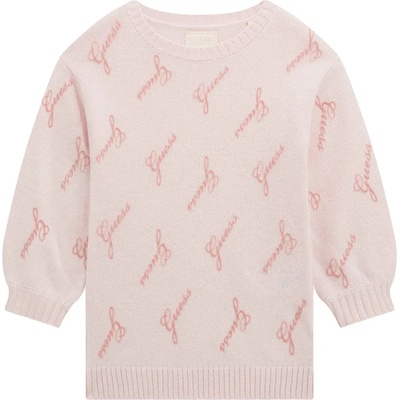 Guess Плетена рокля за мини момиче в бледо розов цвят с надписи Guess