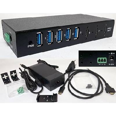 CarTFT CTFINDUSB-32X7 (Automotive/Industry 7-port USB 3.2 A/C Hub, 9 - 48V DC) 3571
